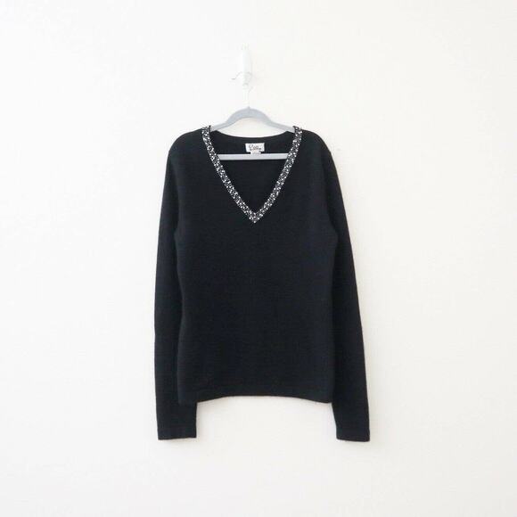 Lilly Pulitzer Sweaters - Lilly Pulitzer Size S Cashmere V Neck Pullover Sweater Black Bead Embellished